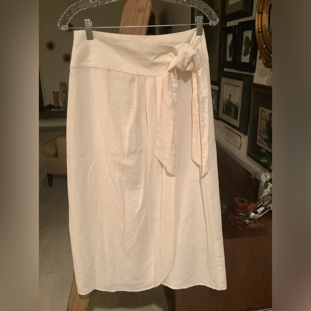 NWT ZARA Wrap Midi Skirt Cream Linen Blend
